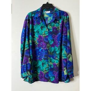 All‎ Hours Womens XL Floral Button Up Blouse Long Sleeve Shirt Top